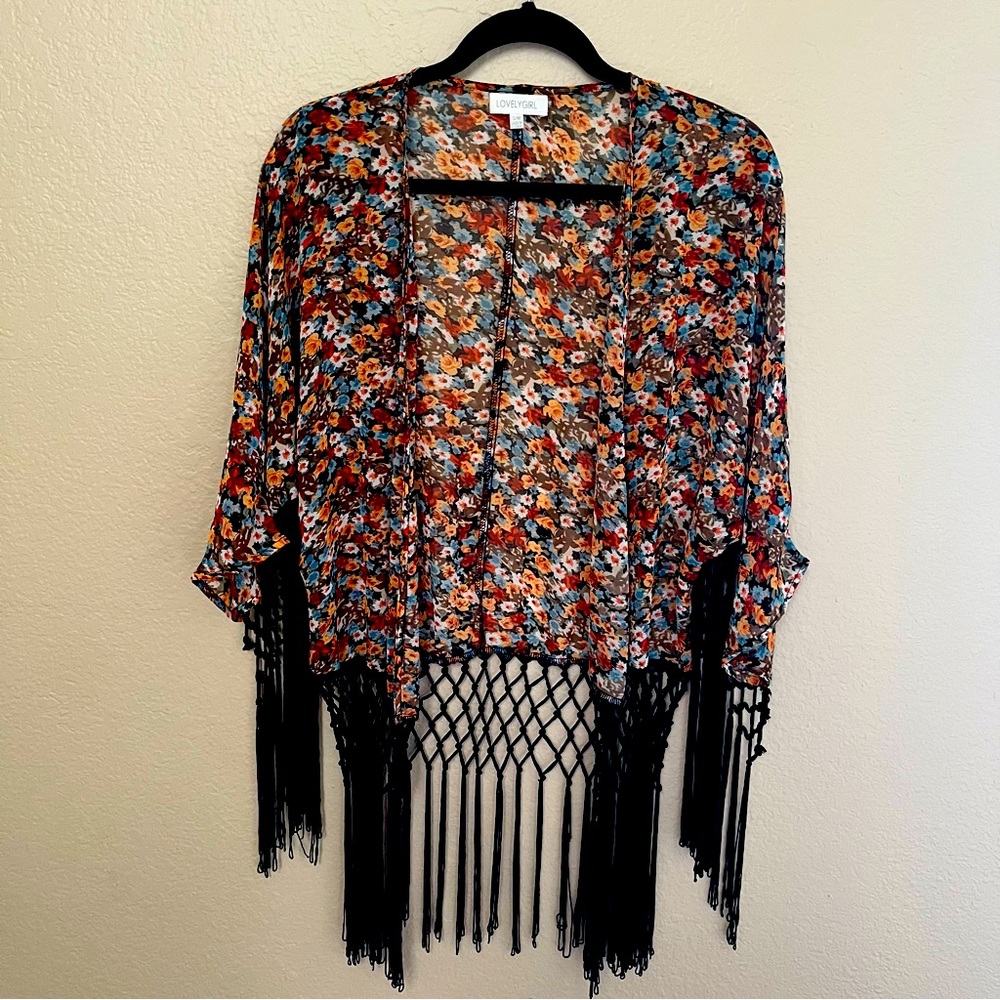 Lovely Girl Floral Fringe Cardigan- Small/Medium